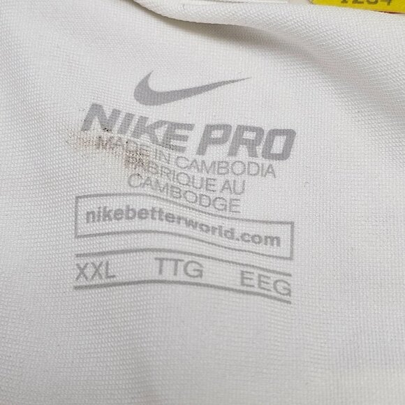 Nike Pro Athletic Compression Shirt Pads Rib Short Sleeve White XXL - Picture 7 of 9